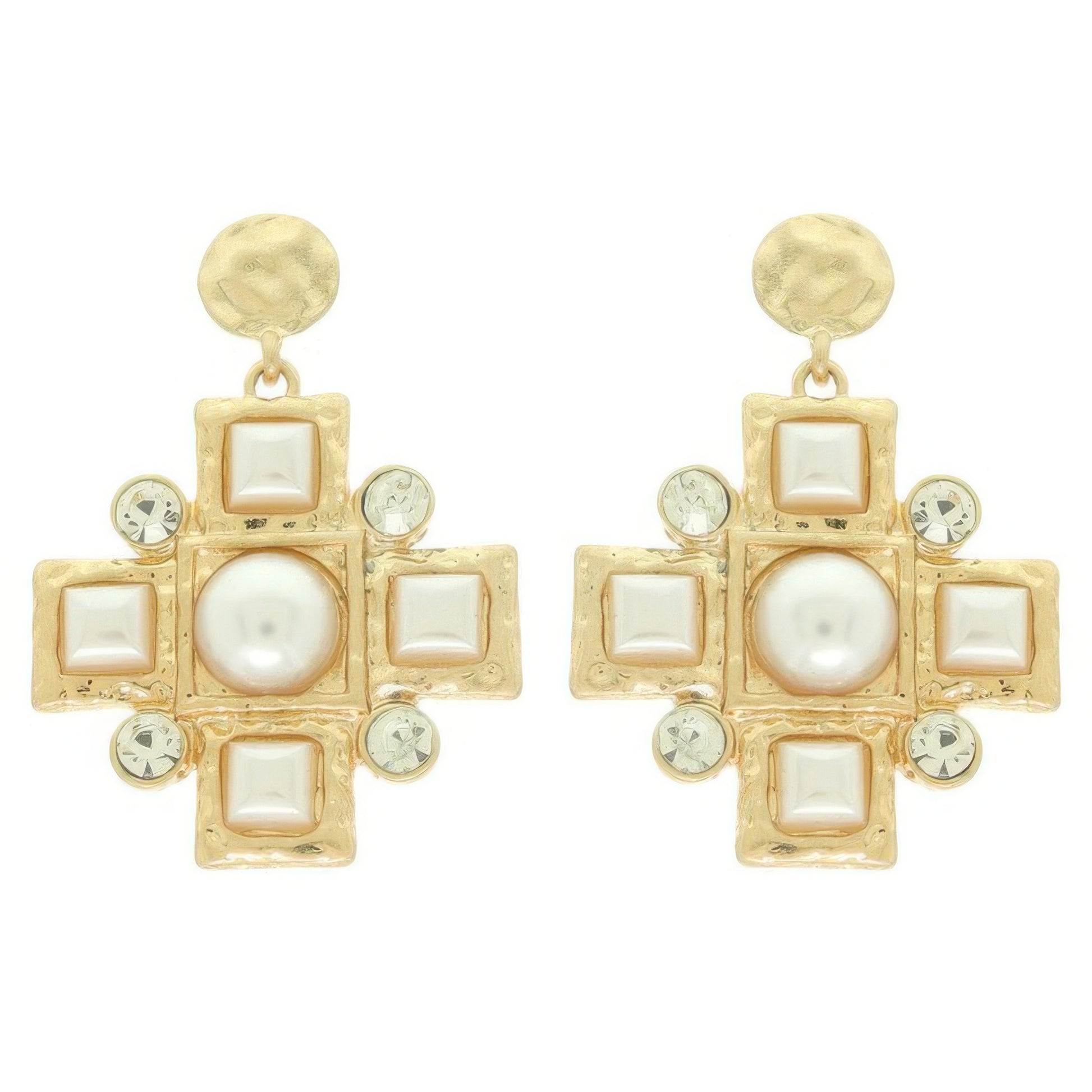 Sqaure Jeweled Cross Earrings