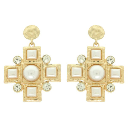 Sqaure Jeweled Cross Earrings
