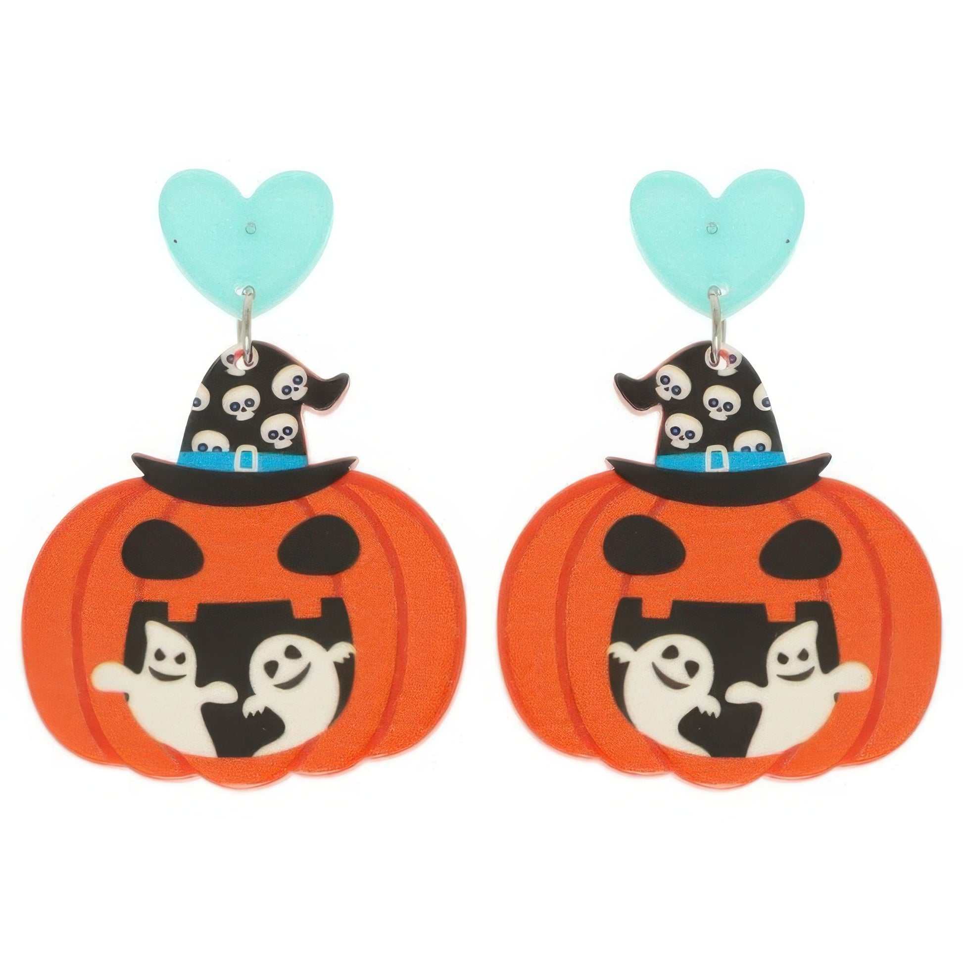 Halloween Ghost And Pumpkin Post Dangle Earrings