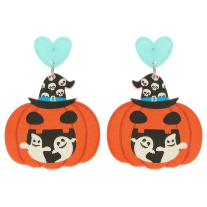 Halloween Ghost And Pumpkin Post Dangle Earrings