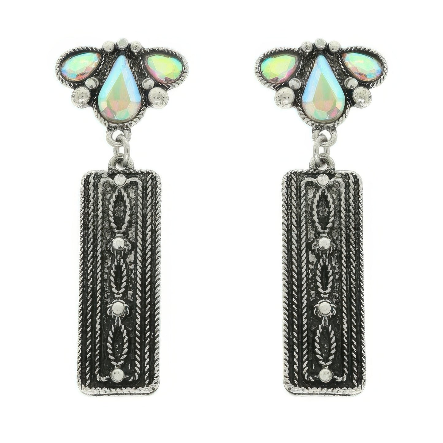 Western Jeweled Bar Dangle Concho Earrings