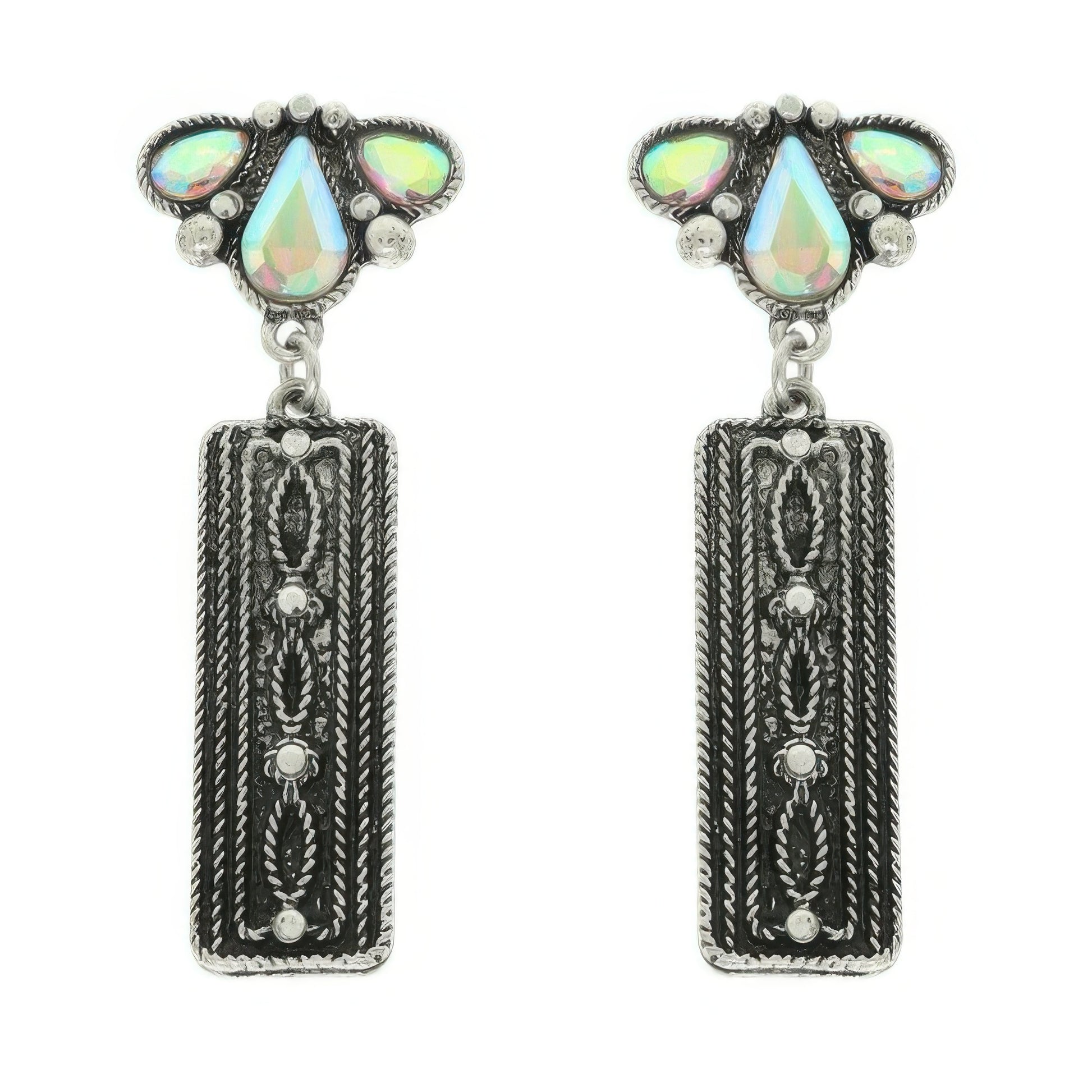 Western Jeweled Bar Dangle Concho Earrings