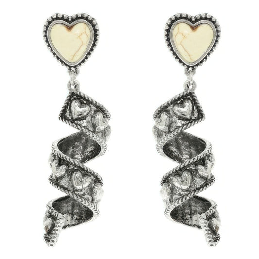 Western Turquoise Heart Spiral Earrings