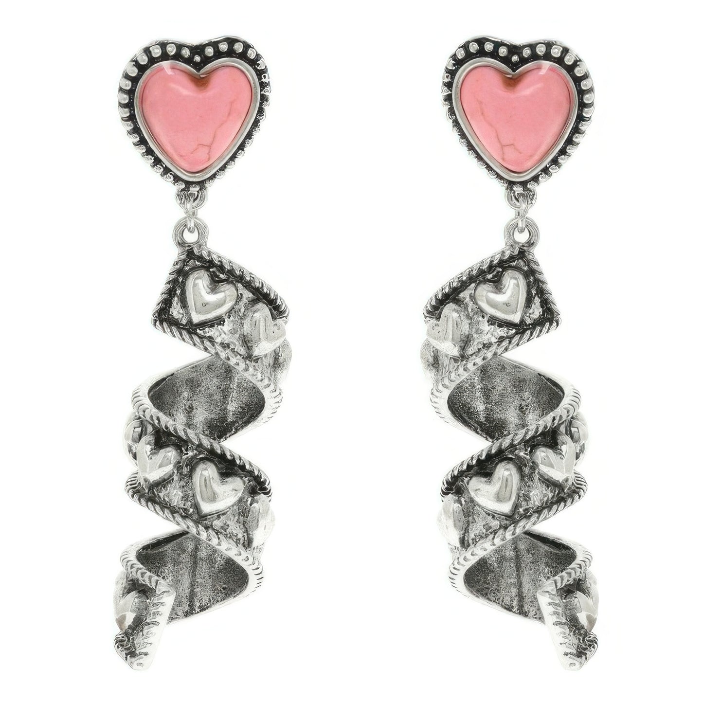 Western Turquoise Heart Spiral Earrings