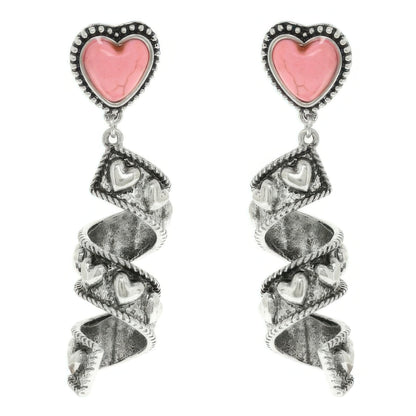 Western Turquoise Heart Spiral Earrings