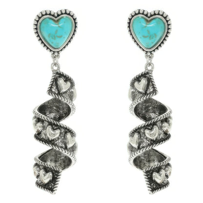Western Turquoise Heart Spiral Earrings