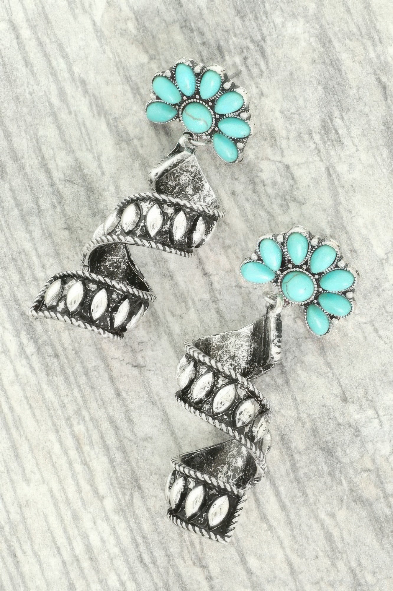 Western Turquoise Spiral Concho Earrings