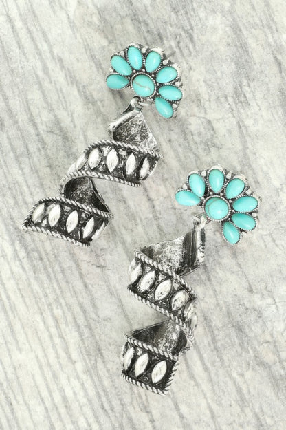 Western Turquoise Spiral Concho Earrings