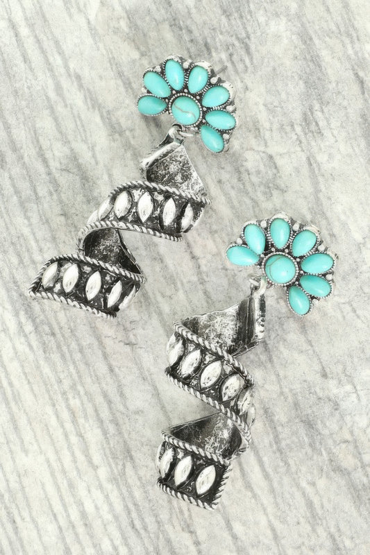 Western Turquoise Spiral Concho Earrings