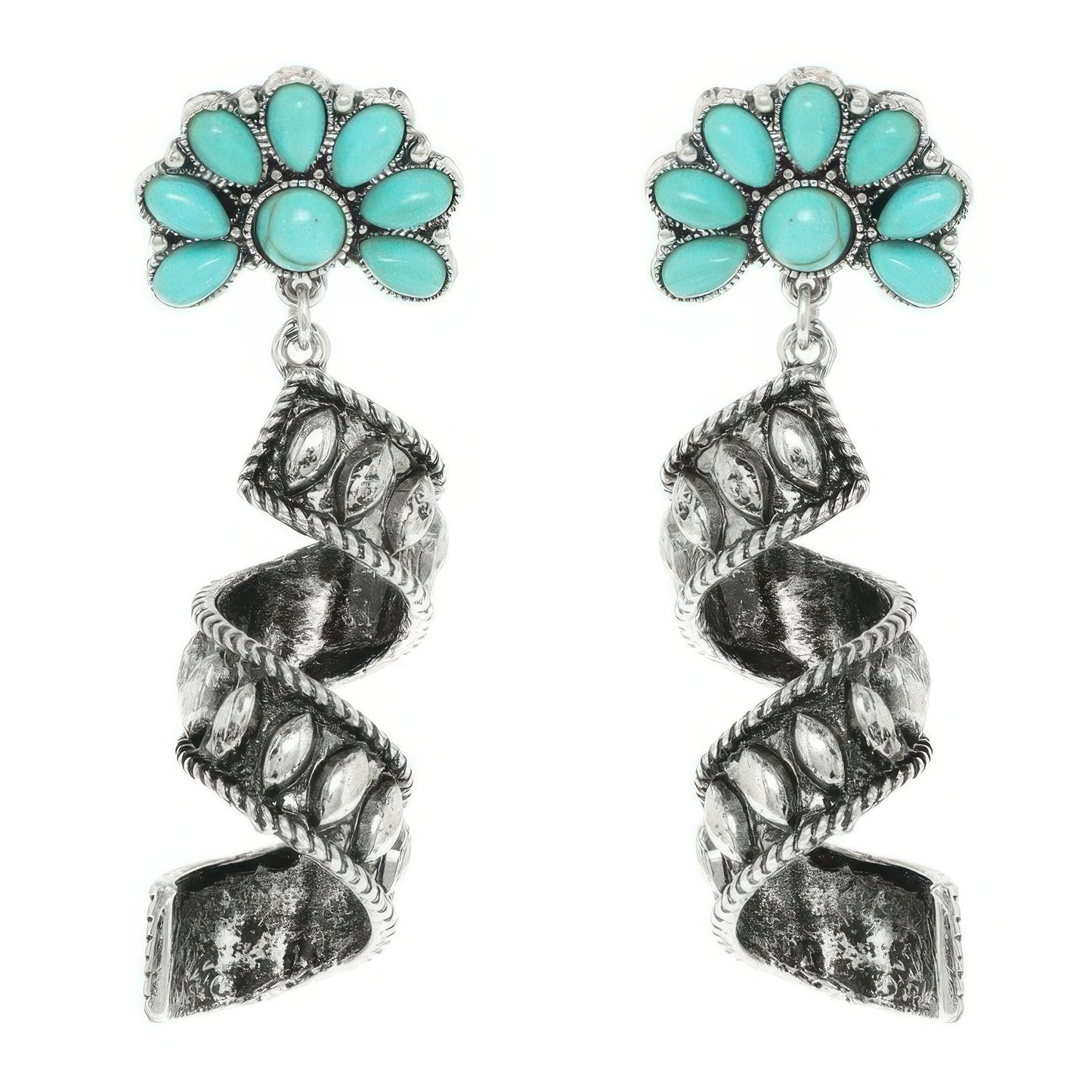 Western Turquoise Spiral Concho Earrings