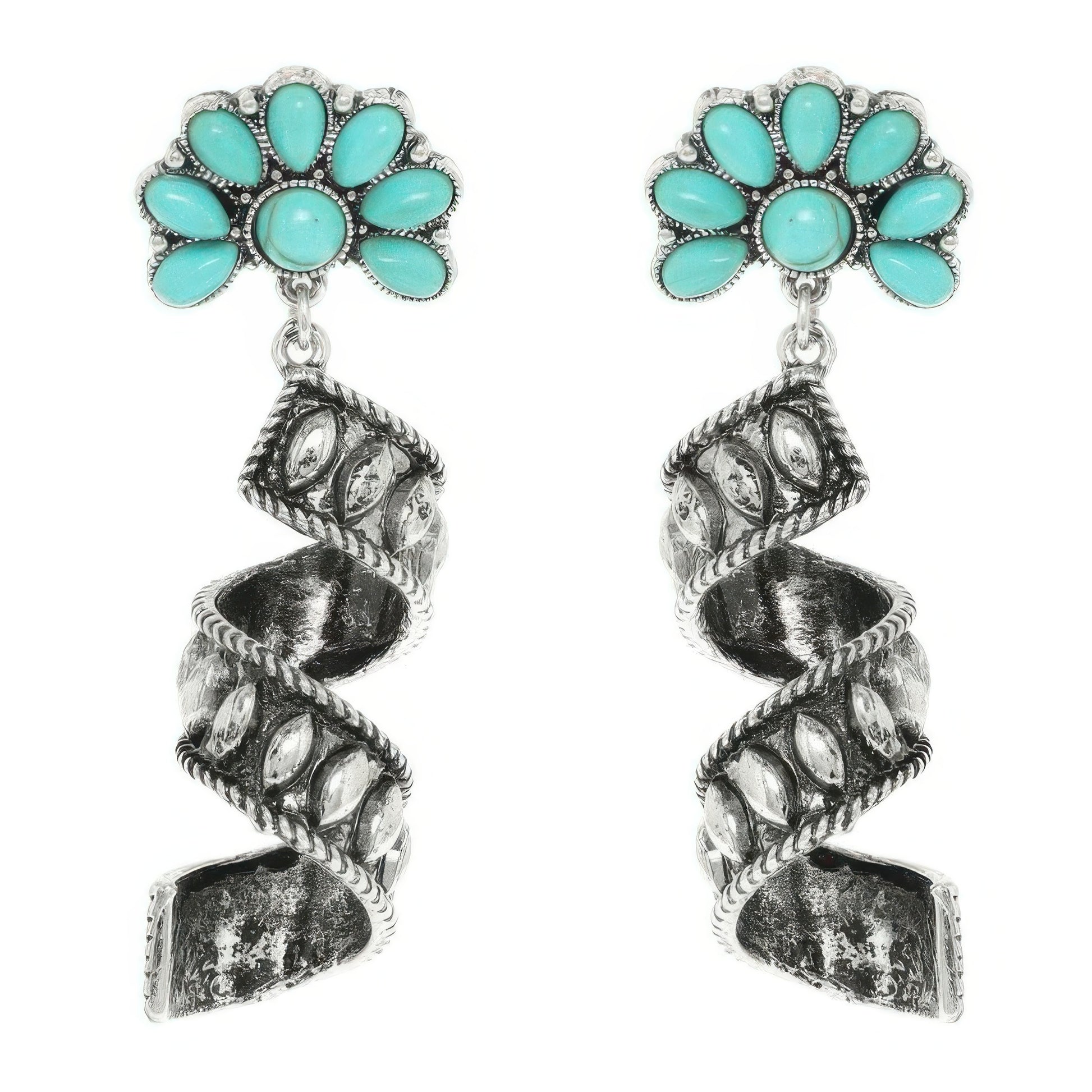 Western Turquoise Spiral Concho Earrings