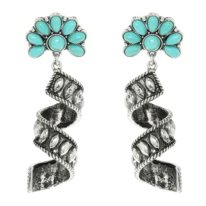 Western Turquoise Spiral Concho Earrings