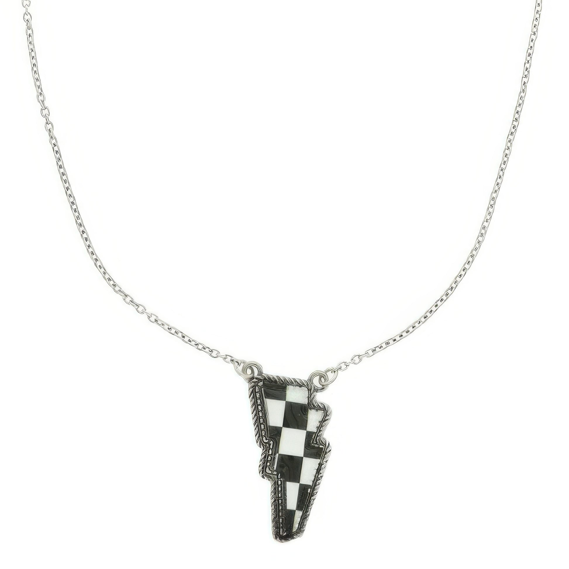 Western Checker Flag Lightning Pendant Necklace