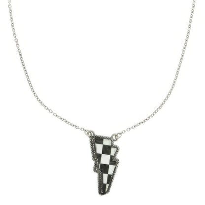Western Checker Flag Lightning Pendant Necklace