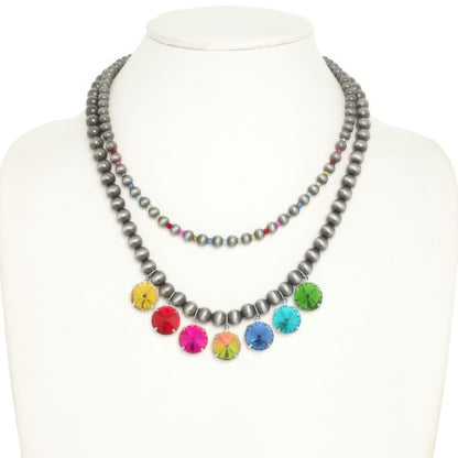 Western Dual Strand Crystal Teardrop Necklace