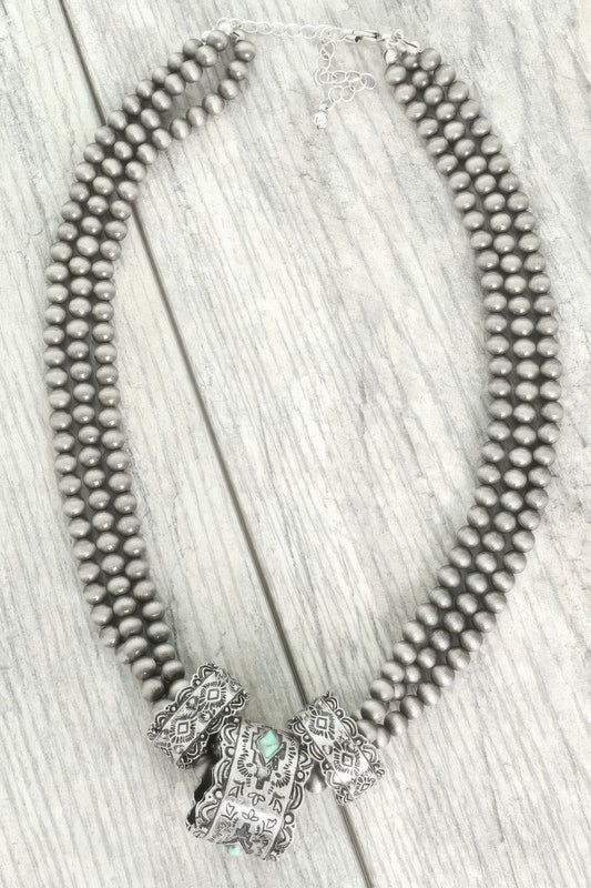 Western Navajo Barrel Pendant Beaded Necklace