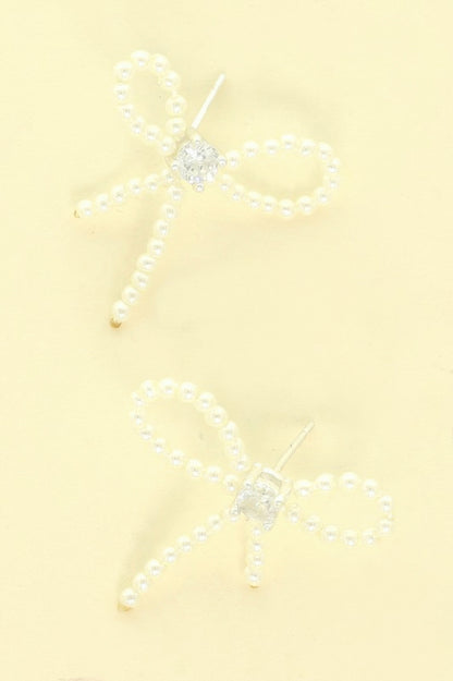 Jeweled Long Tail Bow Ribbon Earrings