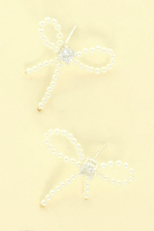 Jeweled Long Tail Bow Ribbon Earrings