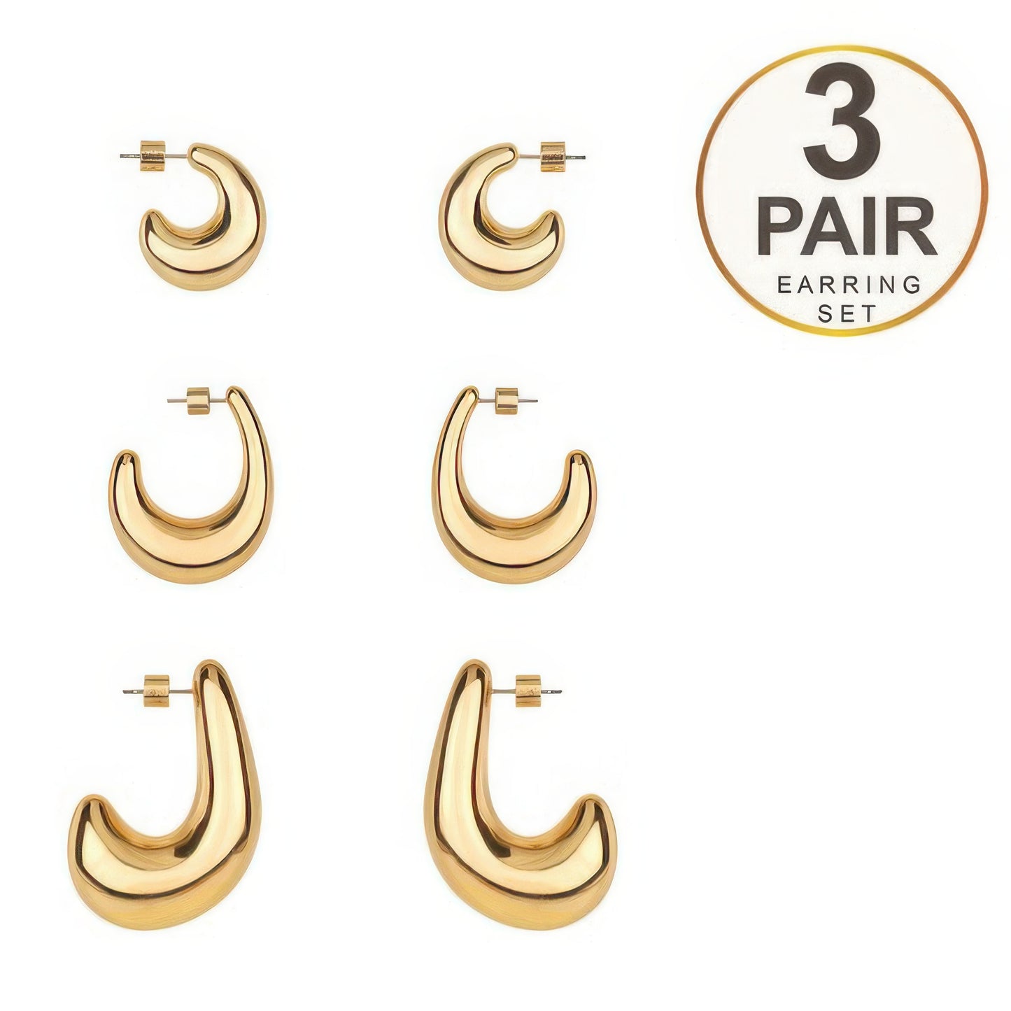 3 Pair Serpent Tail Hoop Earring Set