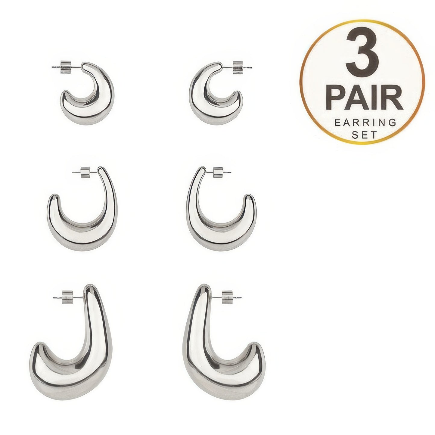3 Pair Serpent Tail Hoop Earring Set