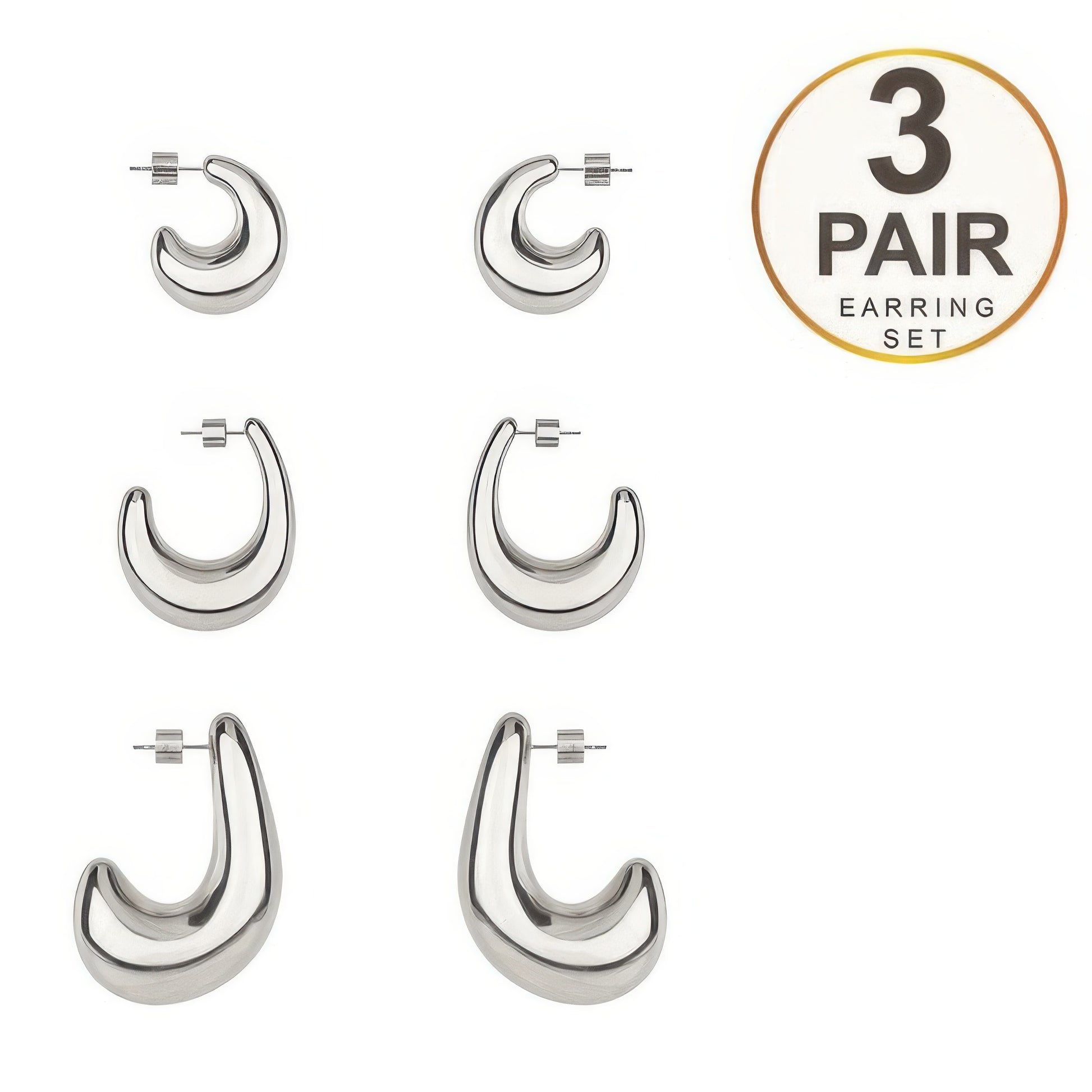 3 Pair Serpent Tail Hoop Earring Set