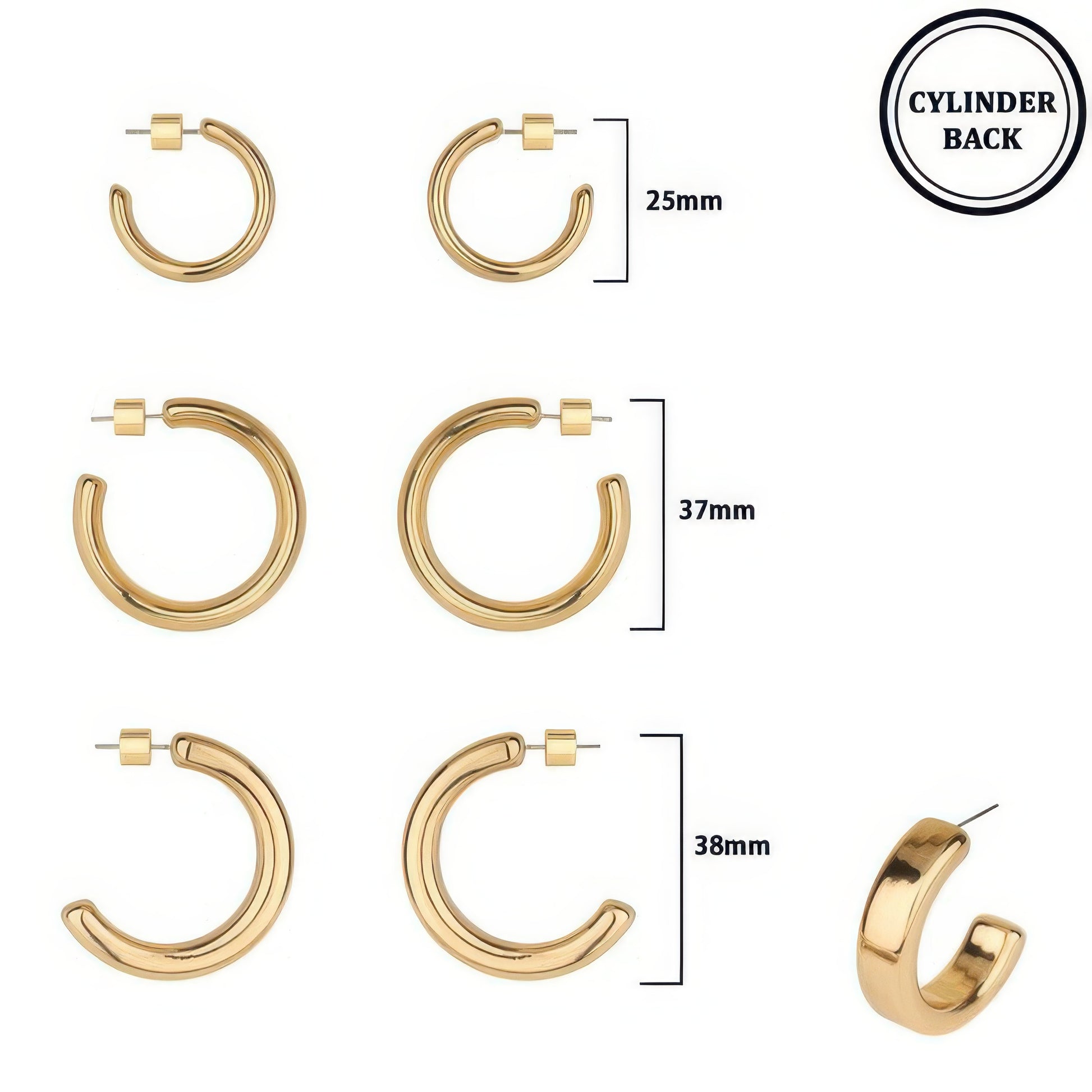 3 Pair Push-back C Hoop Earring Set