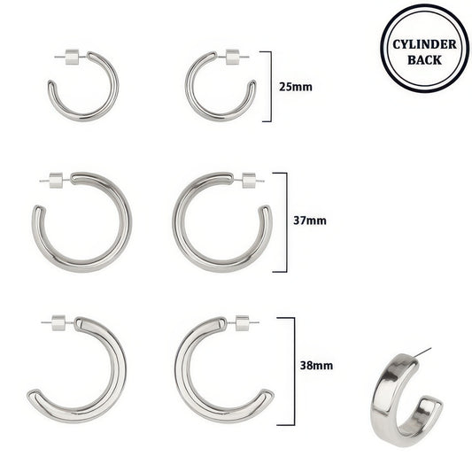 3 Pair Push-back C Hoop Earring Set