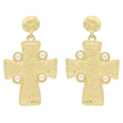Bezel Jeweled Cross Earrings