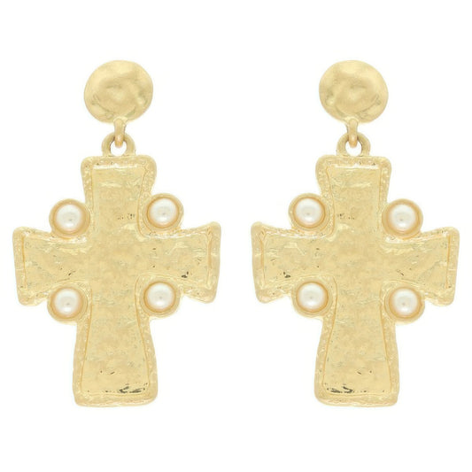 Bezel Jeweled Cross Earrings