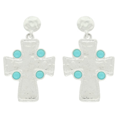 Bezel Jeweled Cross Earrings