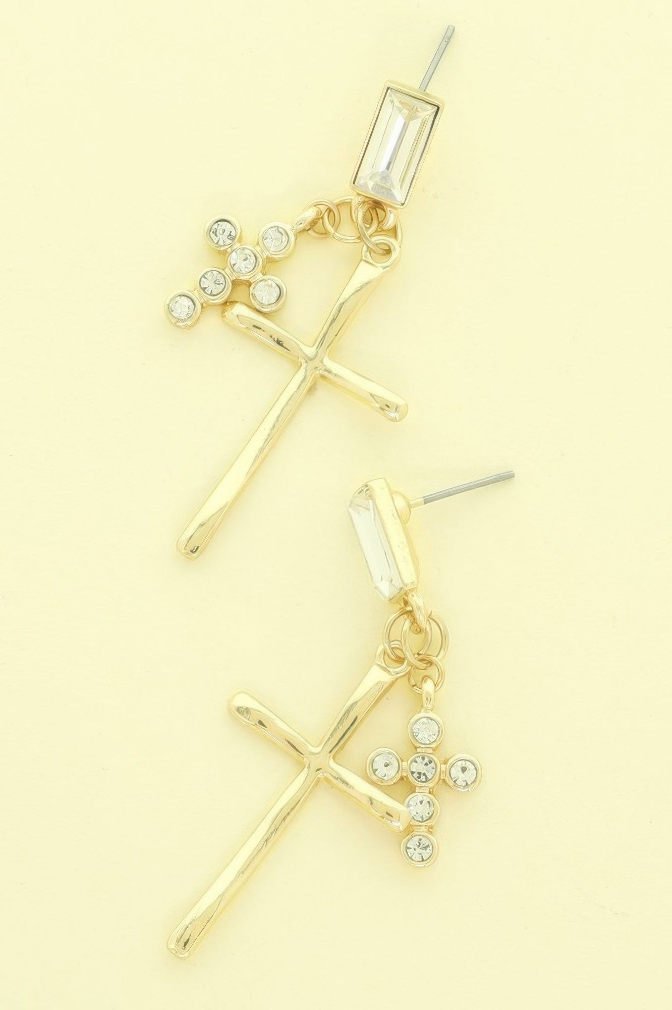 Stick And Rhinestone Cross Charm Crystal Earrings