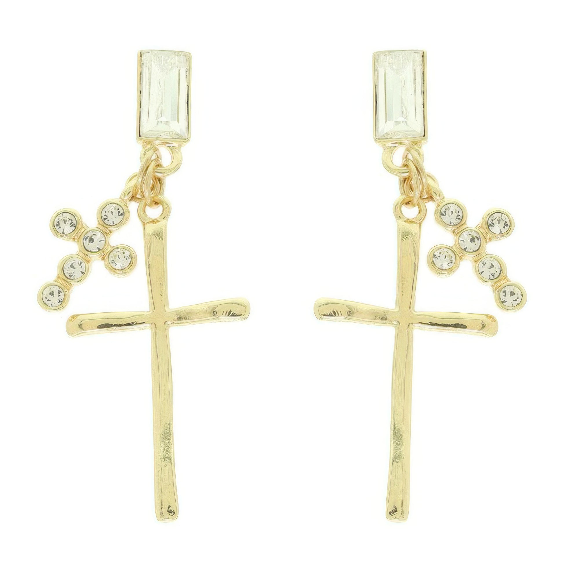 Stick And Rhinestone Cross Charm Crystal Earrings