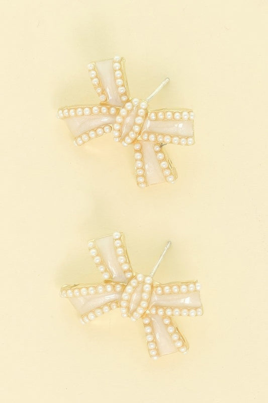 Jeweled Short Tail Bow Ribbon Earrings