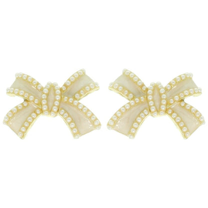 Jeweled Short Tail Bow Ribbon Earrings