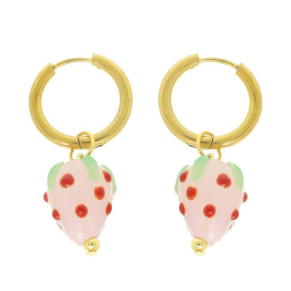 Strawberry Charm Huggie Hoop Earrings