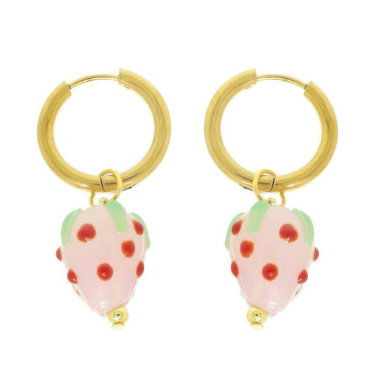 Strawberry Charm Huggie Hoop Earrings