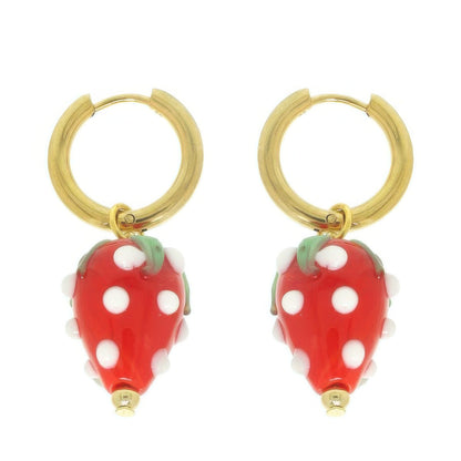 Strawberry Charm Huggie Hoop Earrings