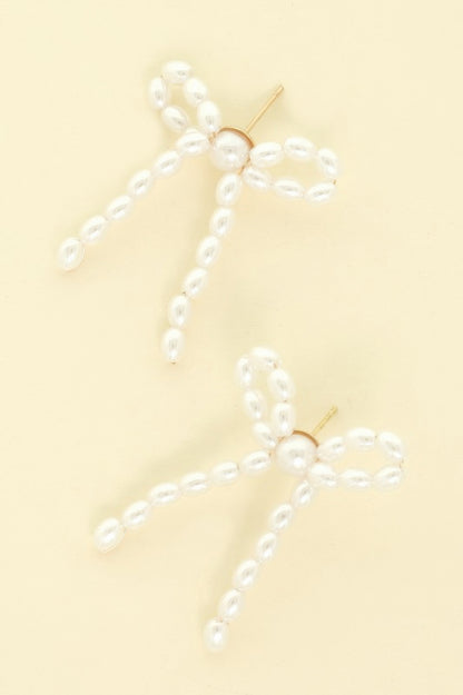 Jeweled Long Tail Bow Ribbon Earrings