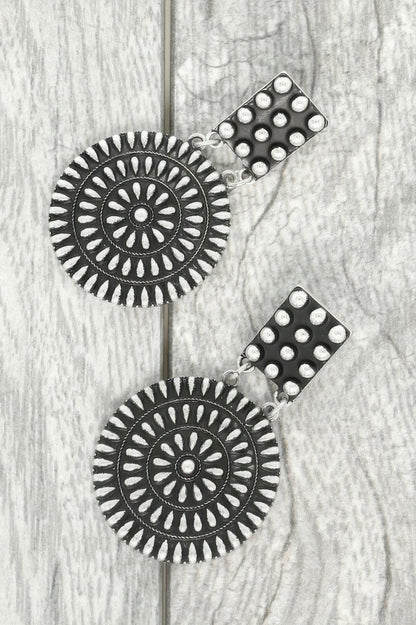 Western Round Disc Concho Earrings