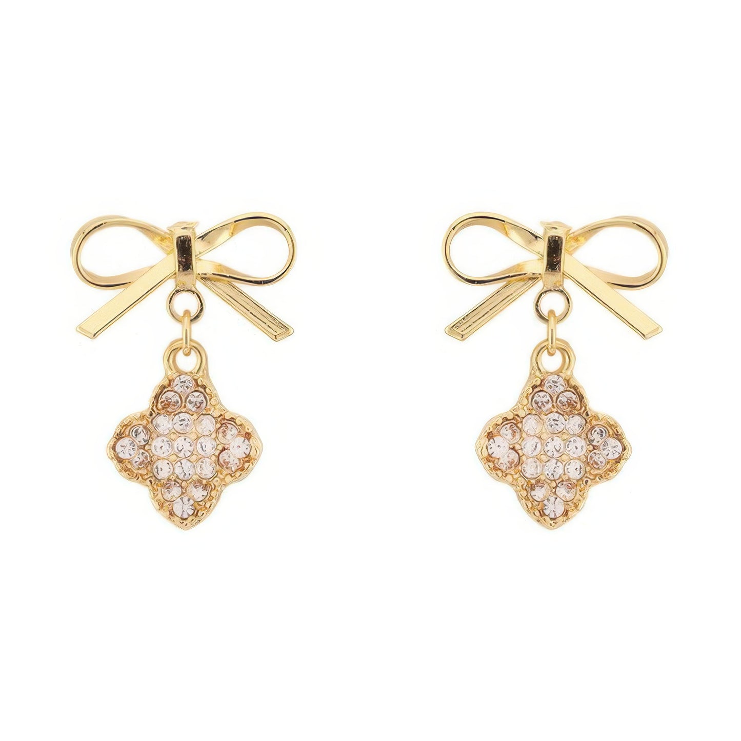 Bow With Clover Post Dangle Earrings