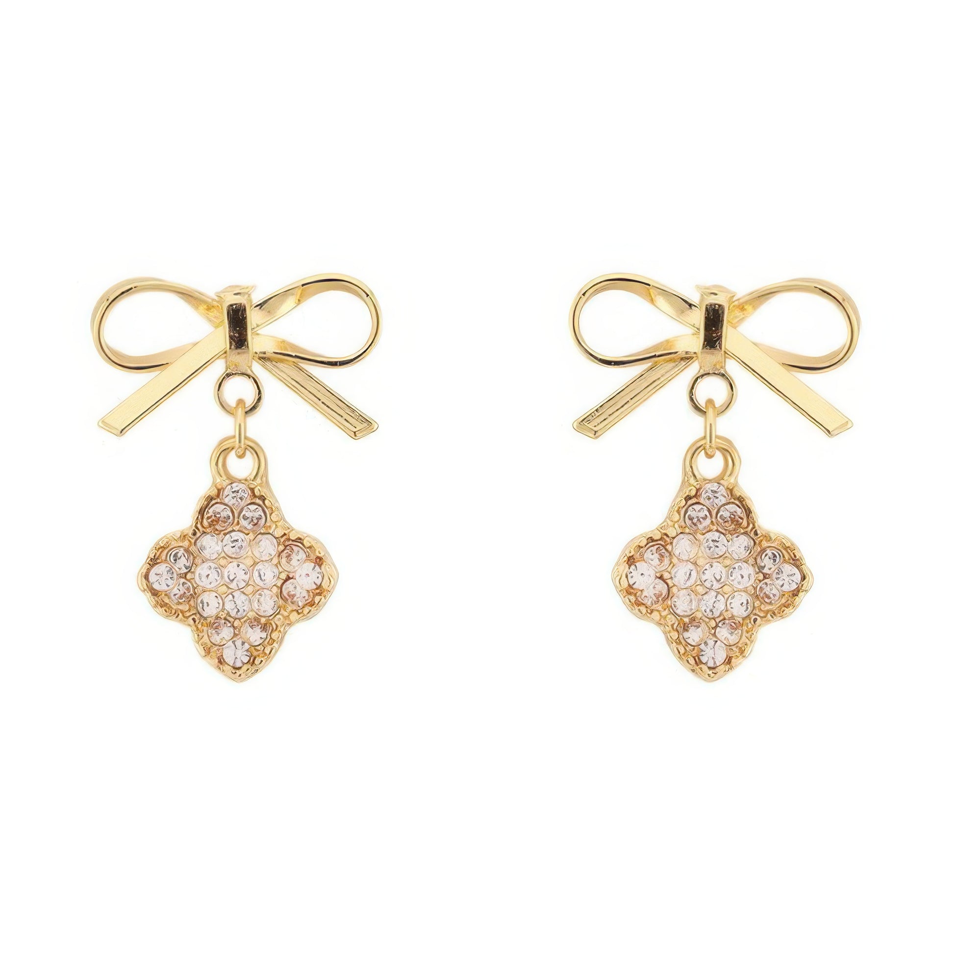 Bow With Clover Post Dangle Earrings