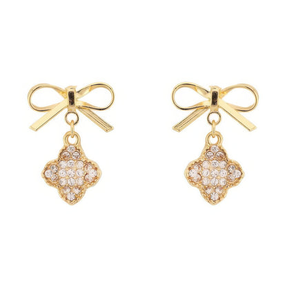 Bow With Clover Post Dangle Earrings