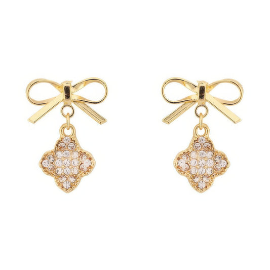Bow With Clover Post Dangle Earrings
