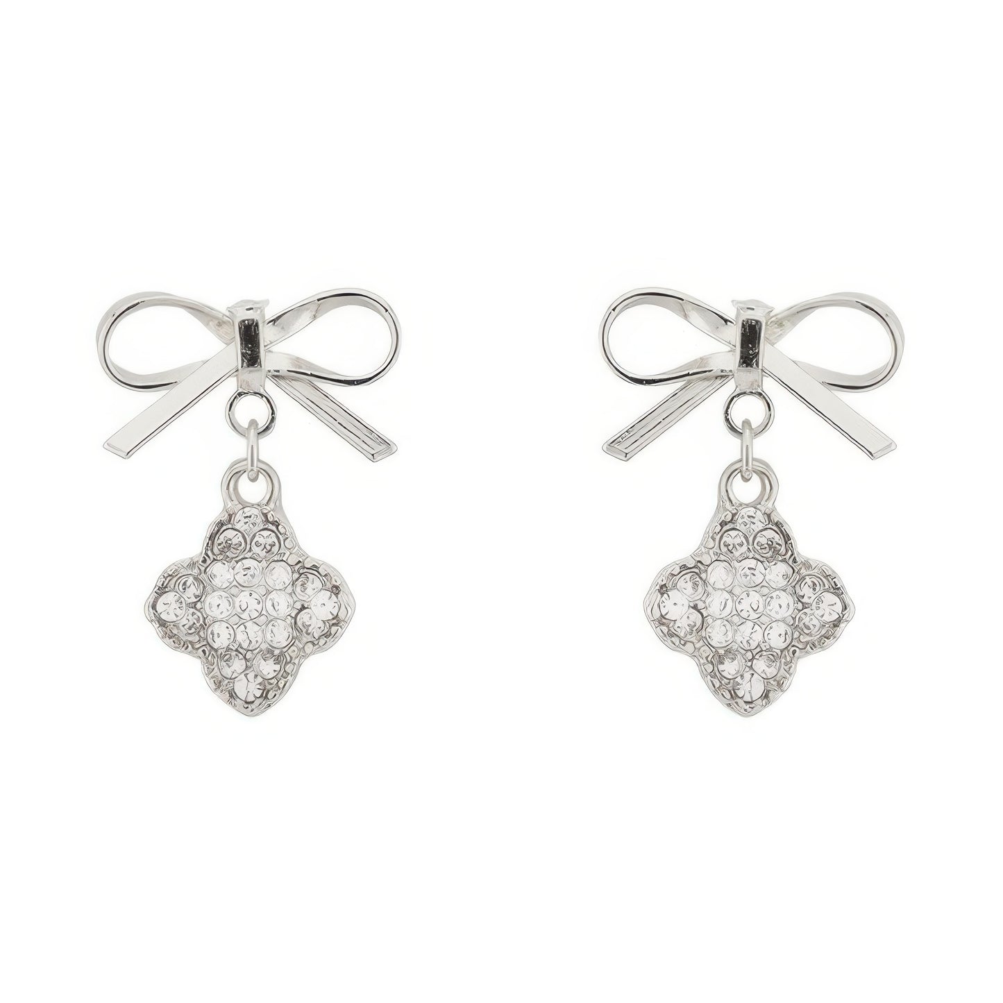 Bow With Clover Post Dangle Earrings