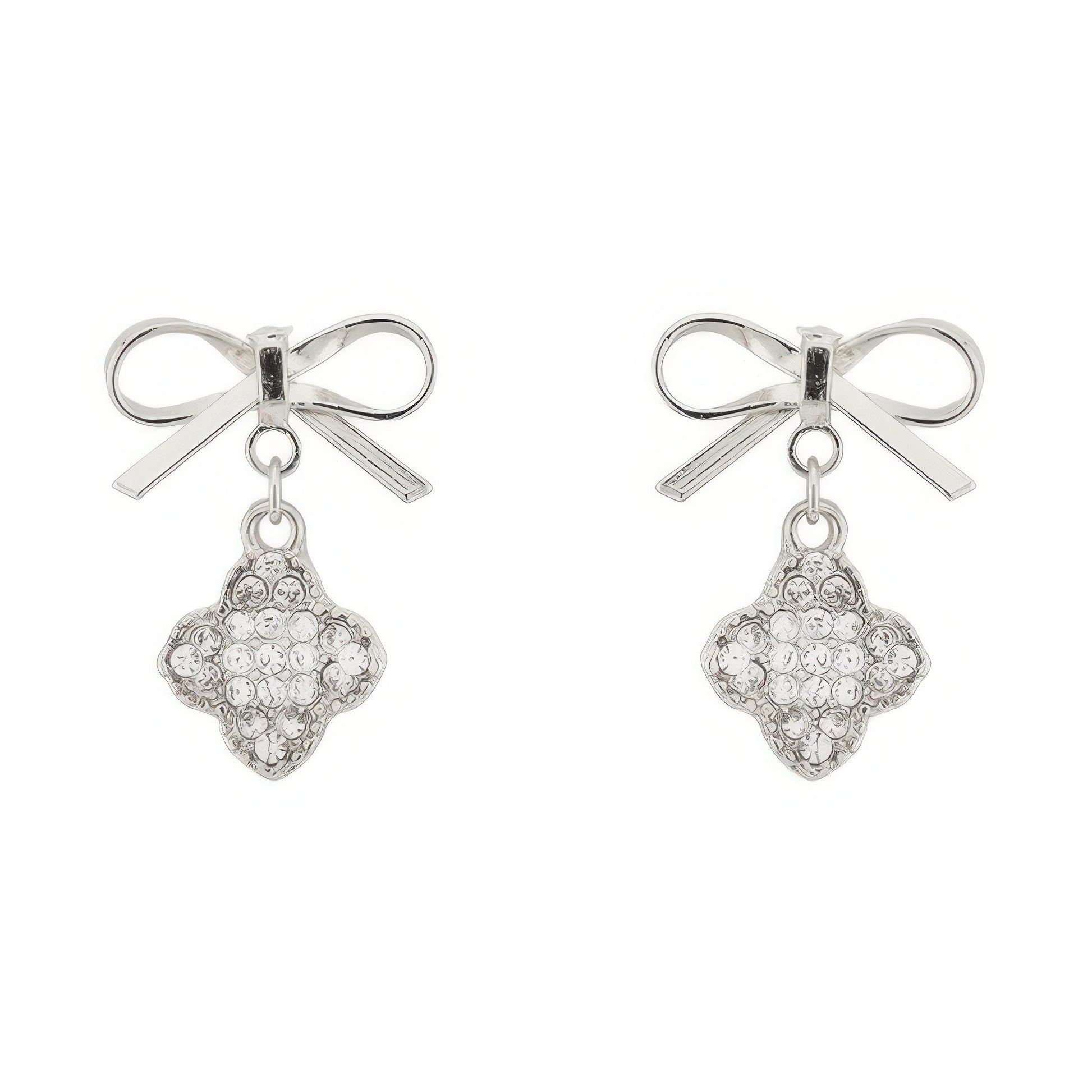 Bow With Clover Post Dangle Earrings