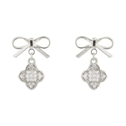 Bow With Clover Post Dangle Earrings