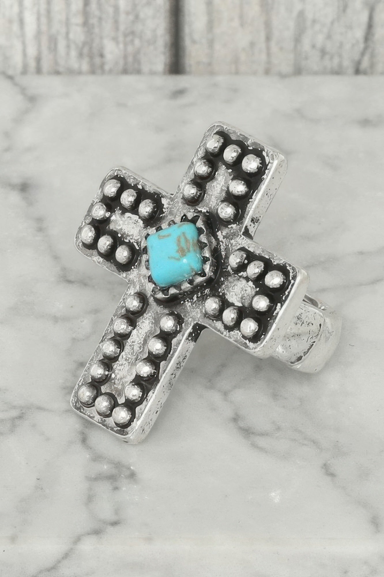 Western Rigidized Turquoise Cross Ring