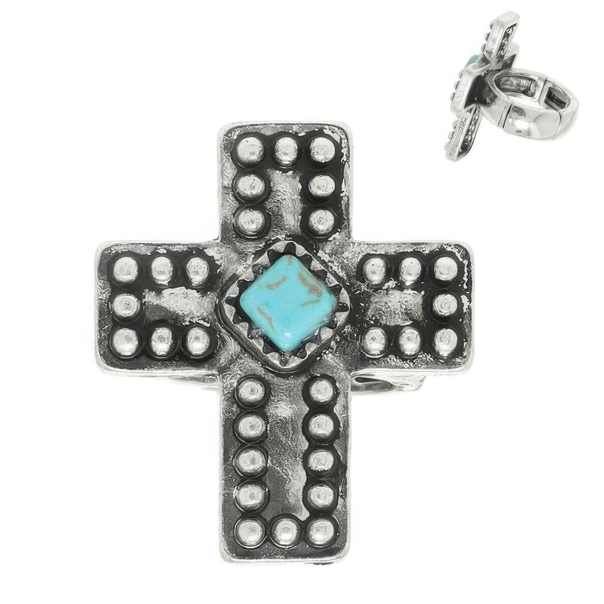 Western Rigidized Turquoise Cross Ring