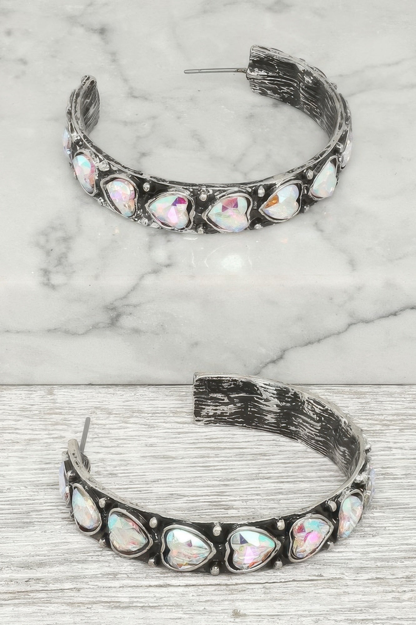Western Heart Cut Crystal Hoop Earrings