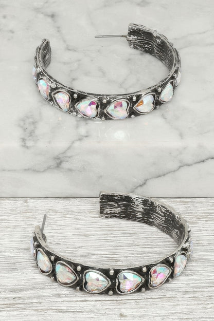 Western Heart Cut Crystal Hoop Earrings